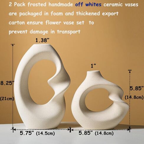 Modern White vase Set of 2,Pampas Grass Ceramic vases for Wedding Party,Aesthetic Flower Vase for Home Decor,Kitchen Tables,Living Room,Bedroom,Console,Wooden Shelf,Office,Coffee Decoration(2 Pcs) in Saudi Arabia