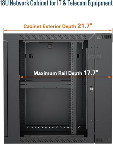 Fully Welded Server Cabinet, 15U Wall Mount Rack, 27.6inch Depth Network Rack, Glass Door, Swing Out, Load Bearing 242lbs (110 kg), Network Cabinet for 19in Computer/AV/Data/IT Equipment in Kuwait