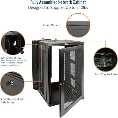 Fully Welded Server Cabinet, 15U Wall Mount Rack, 27.6inch Depth Network Rack, Glass Door, Swing Out, Load Bearing 242lbs (110 kg), Network Cabinet for 19in Computer/AV/Data/IT Equipment in Saudi Arabia