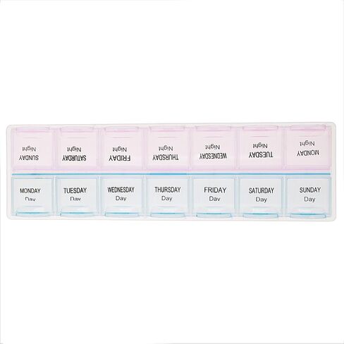 Pill Box Organiser, 14 Compartments Tablet Dispenser Storage Case AM PM Weekly Medicine Bottle Container for Outdoor Camping Travel in Saudi Arabia