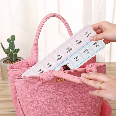 Pill Box Organiser, 14 Compartments Tablet Dispenser Storage Case AM PM Weekly Medicine Bottle Container for Outdoor Camping Travel in Saudi Arabia