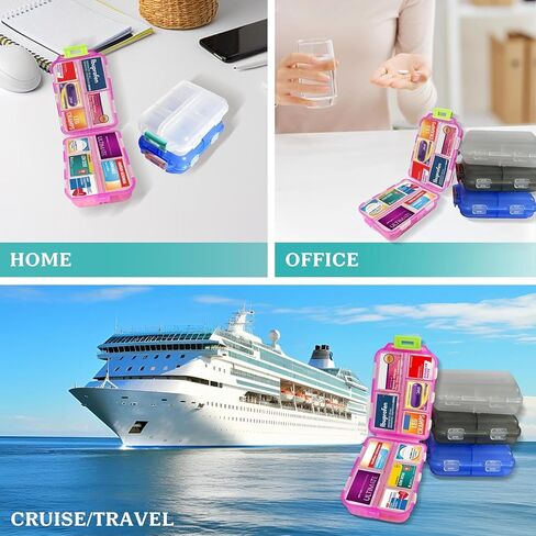 Medicine Labels with Pill Box Travel Daily Pill Container Mini Medication Organizer Storage Pill Organizer Travel Essentials Pill Case 7 Day Pill Dispenser(Blue & 161 Lables) in Saudi Arabia