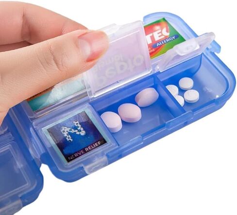 Medicine Labels with Pill Box Travel Daily Pill Container Mini Medication Organizer Storage Pill Organizer Travel Essentials Pill Case 7 Day Pill Dispenser(Blue & 161 Lables) in Saudi Arabia