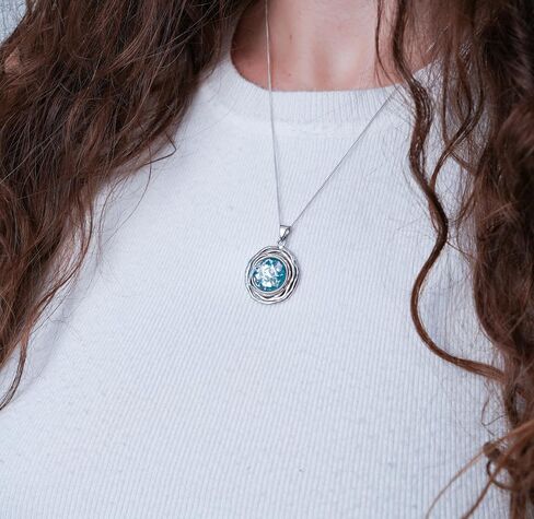 Sterling Silver Round Ancient Roman Glass Pendant Necklace with Textured Triple Frame and 18" Chain in Saudi Arabia