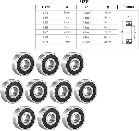 1/10 قطعة كرة أخدود عميقة تحمل 623-2Rs 624 625RS 626-2RS 627-2RS 628-2RS 629-2RS RS 2RS -2RS المطاط مختومة محامل مصغرة (5 قطعة 628 2RS 8x24x8) in Kuwait
