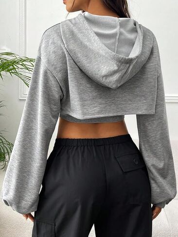 OYOANGLE Women's Cut Out Super Cropped Hoodie Long Sleeve Hooded Sweatshirt Pullovers with Cami Top in Saudi Arabia