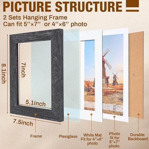 مجموعة Qunclay 2 إطارات صور ريفية متعددة مقاس 5 × 7، 8 إطارات صور معلقة مفتوحة لصور زفاف عائلة الأصدقاء، ديكور المزرعة، هدايا عيد الميلاد لحفلات الزفاف in Kuwait
