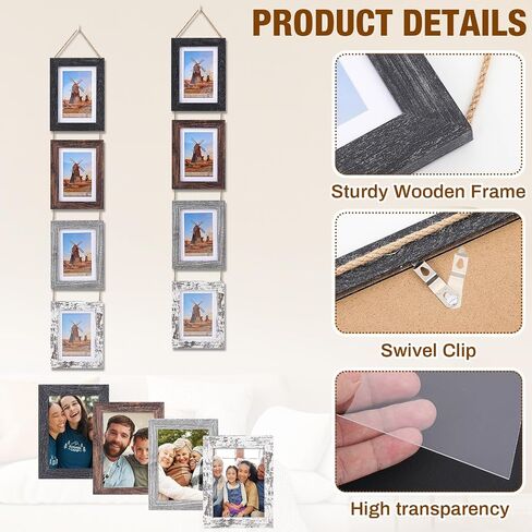 مجموعة Qunclay 2 إطارات صور ريفية متعددة مقاس 5 × 7، 8 إطارات صور معلقة مفتوحة لصور زفاف عائلة الأصدقاء، ديكور المزرعة، هدايا عيد الميلاد لحفلات الزفاف in Kuwait