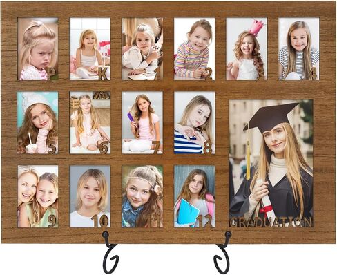 School Years Picture Frame Pre K to 12 Wooden Graduation Gift Collage Frame with Stand Easel, Displays One 4x6 and Twelve 2x3 Wallet Photos in Kuwait