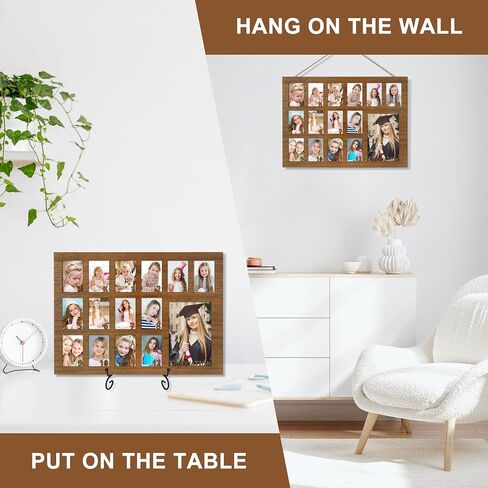 School Years Picture Frame Pre K to 12 Wooden Graduation Gift Collage Frame with Stand Easel, Displays One 4x6 and Twelve 2x3 Wallet Photos in Kuwait