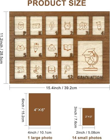 School Years Picture Frame Pre K to 12 Wooden Graduation Gift Collage Frame with Stand Easel, Displays One 4x6 and Twelve 2x3 Wallet Photos in Kuwait