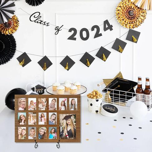 School Years Picture Frame Pre K to 12 Wooden Graduation Gift Collage Frame with Stand Easel, Displays One 4x6 and Twelve 2x3 Wallet Photos in Kuwait