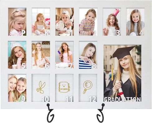 School Years Picture Frame Pre K to 12 Wooden Graduation Gift Collage Frame with Stand Easel, Displays One 4x6 and Twelve 2x3 Wallet Photos in Kuwait