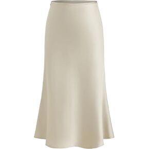 CIDER الساتان التنانير كشكش التحيز قطع ارتفاع الخصر طول الركبة تنورة ميدي تنورة حزب أنيقة in Kuwait