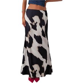 تنورة طويلة طويلة للسيدات من MakeMeChic بخصر منخفض، وتنورات أنيقة بطباعة الفهد البقري in Kuwait