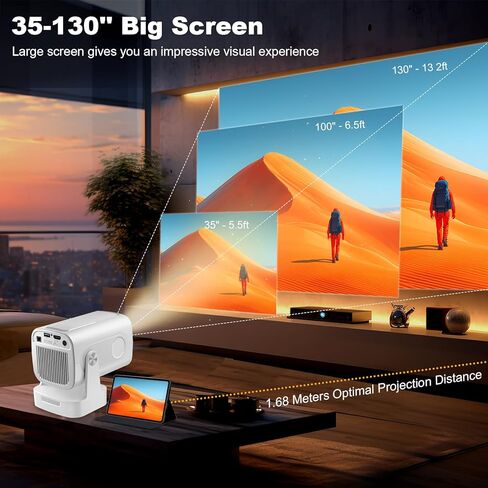 جهاز عرض صغير للأذن والأذن، جهاز عرض محمول HY320، يدعم 4K 1080P مع ثنائي النطاق WIFI6 5G لاسلكي 5.0 بلوتوث Android 11، قابل للدوران 180 درجة، تصحيح الانحراف التلقائي، جهاز عرض فيديو بشاشة 40 بوصة - 130 بوصة in Kuwait