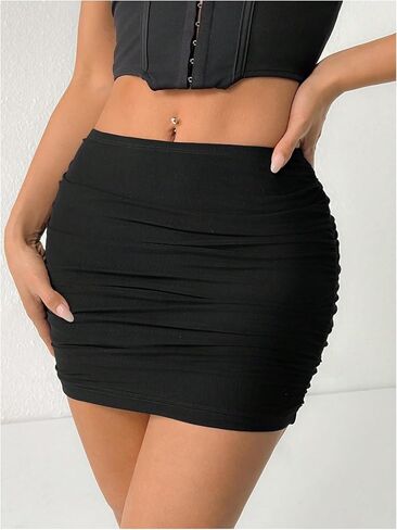 تنورة نسائية صغيرة مكشكشة Y2k من SOLY HUX، تنورة شبكية بخصر مطاطي، تنورة ضيقة للخروج in Kuwait