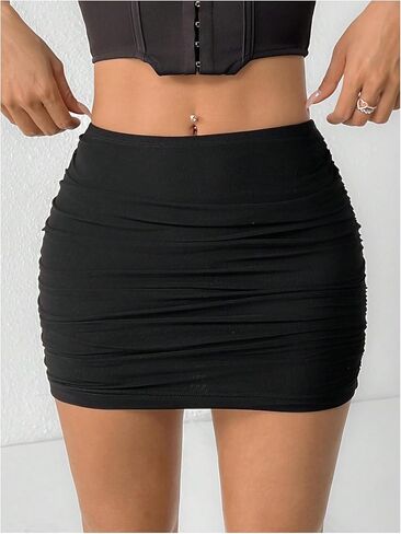 تنورة نسائية صغيرة مكشكشة Y2k من SOLY HUX، تنورة شبكية بخصر مطاطي، تنورة ضيقة للخروج in Kuwait