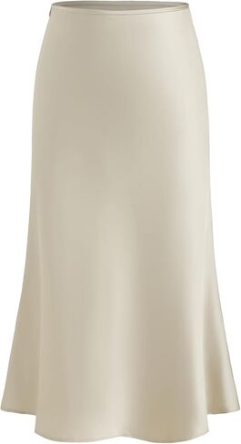 CIDER الساتان التنانير كشكش التحيز قطع ارتفاع الخصر طول الركبة تنورة ميدي تنورة حزب أنيقة in Kuwait