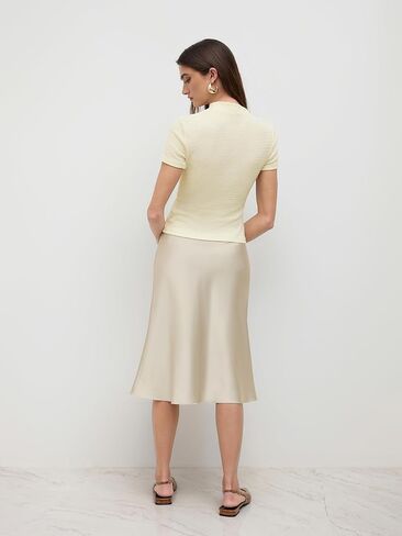 CIDER الساتان التنانير كشكش التحيز قطع ارتفاع الخصر طول الركبة تنورة ميدي تنورة حزب أنيقة in Kuwait