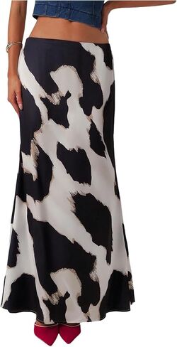 تنورة طويلة طويلة للسيدات من MakeMeChic بخصر منخفض، وتنورات أنيقة بطباعة الفهد البقري in Kuwait