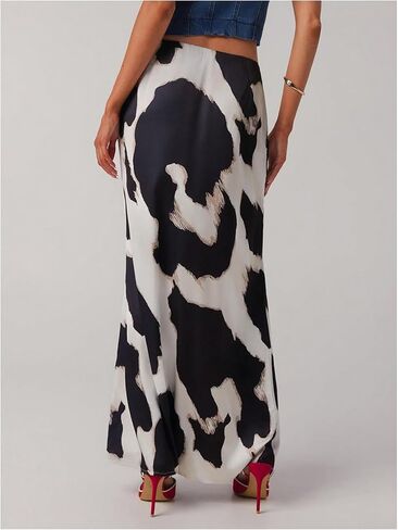 تنورة طويلة طويلة للسيدات من MakeMeChic بخصر منخفض، وتنورات أنيقة بطباعة الفهد البقري in Kuwait