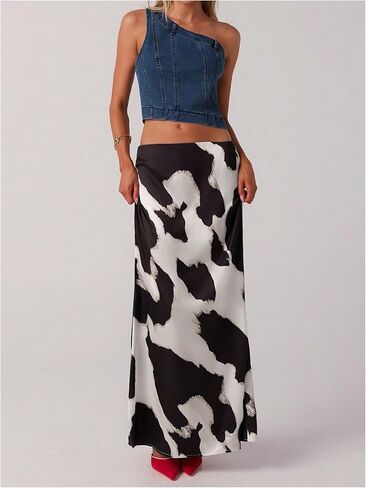 تنورة طويلة طويلة للسيدات من MakeMeChic بخصر منخفض، وتنورات أنيقة بطباعة الفهد البقري in Kuwait