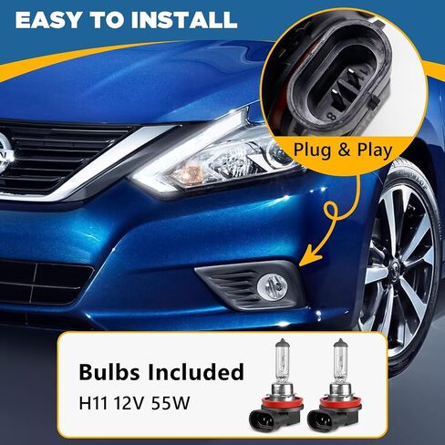 TOPUS Fog Lights Assembly For Nissan Altima 2016-2018 4-Door Sedan Clear Lens Fog Lamps Left and Right Side with H11 12V 55W Halogen Bulbs 622579HS0A 622569HS0A in Saudi Arabia