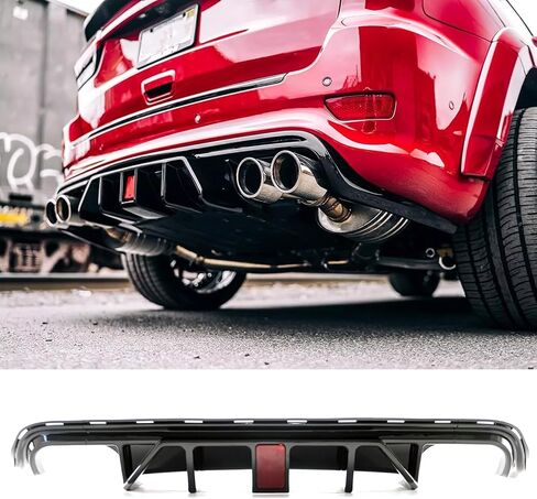 Rear Bumper Diffuser with W/LED Brake Light for Jeep Grand Cherokee Trackhawk 2018-2021 Rear Lower Bumper Lip Diffuser Spoiler (Carbon Fiber Print) in Saudi Arabia