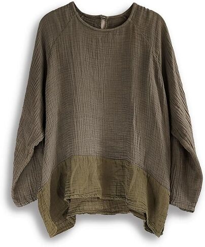 Womens Linen Blouse Textured Tunic Long Sleeve High Low Gauze Shirt Casual Pullover Tops in Saudi Arabia