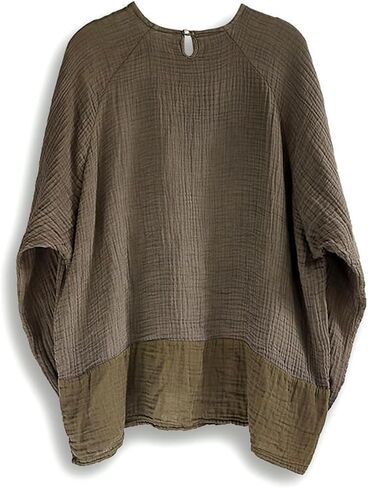 Womens Linen Blouse Textured Tunic Long Sleeve High Low Gauze Shirt Casual Pullover Tops in Saudi Arabia