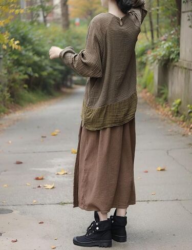 Womens Linen Blouse Textured Tunic Long Sleeve High Low Gauze Shirt Casual Pullover Tops in Saudi Arabia