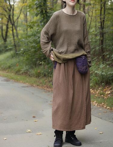 Womens Linen Blouse Textured Tunic Long Sleeve High Low Gauze Shirt Casual Pullover Tops in Saudi Arabia