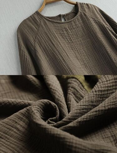 Womens Linen Blouse Textured Tunic Long Sleeve High Low Gauze Shirt Casual Pullover Tops in Saudi Arabia