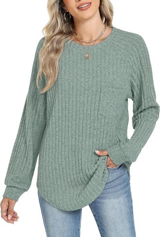 Motarto Lightweight Sweaters for Women Tunic Ribbed Tops Pull Over Casual Long Sleeve Shirts Plus Size Top for Daily Wear in Kuwait