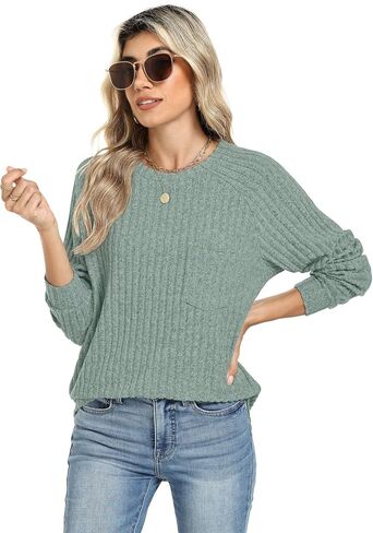 Motarto Lightweight Sweaters for Women Tunic Ribbed Tops Pull Over Casual Long Sleeve Shirts Plus Size Top for Daily Wear in Kuwait