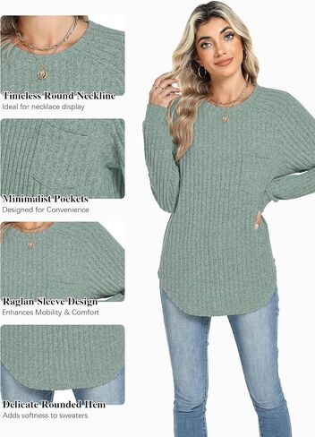 Motarto Lightweight Sweaters for Women Tunic Ribbed Tops Pull Over Casual Long Sleeve Shirts Plus Size Top for Daily Wear in Kuwait