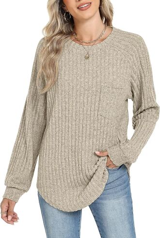 Motarto Lightweight Sweaters for Women Tunic Ribbed Tops Pull Over Casual Long Sleeve Shirts Plus Size Top for Daily Wear in Kuwait