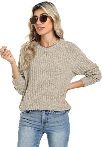 Motarto Lightweight Sweaters for Women Tunic Ribbed Tops Pull Over Casual Long Sleeve Shirts Plus Size Top for Daily Wear in Kuwait