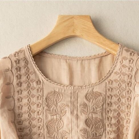 Embroidered Boho Tops for Women Trendy 3/4 Length Sleeve Cotton Linen Shirts Plus Size Fall Fashion Dressy Casual Blouses in Saudi Arabia