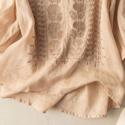 Embroidered Boho Tops for Women Trendy 3/4 Length Sleeve Cotton Linen Shirts Plus Size Fall Fashion Dressy Casual Blouses in Saudi Arabia