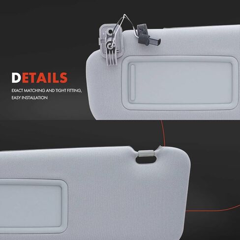 واقي الشمس من الجانب الأيسر للسائق A-Premium متوافق مع Mazda CX-9 CX9 2010 2011 2012 2013 2014 2015 - مع ضوء الغرور، مع مرآة الزينة، مع امتداد حاجب الشمس المنزلق، رمادي - يستبدل TDY1‑69‑320 in Saudi Arabia