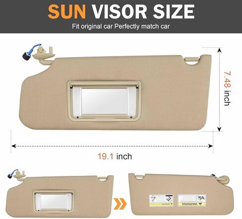 Left Driver Side Sun Visor with Light Fits for Honda Pilot 2009 2010 2011 2012 2013 2014 2015 Replace 83280-SZA-A01ZC, Beige in Saudi Arabia