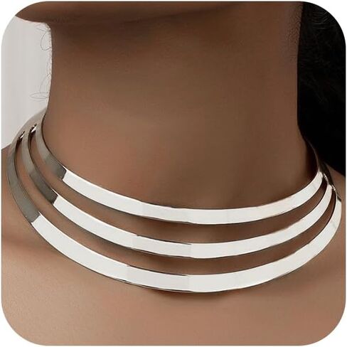 Large Chunky Gold Layered African Choker Necklaces for Women Statement, Exaggerated Silver Thick Wide Metal Necklace Western Ethnic Party Costume Jewelry in Saudi Arabia