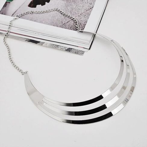 Large Chunky Gold Layered African Choker Necklaces for Women Statement, Exaggerated Silver Thick Wide Metal Necklace Western Ethnic Party Costume Jewelry in Saudi Arabia