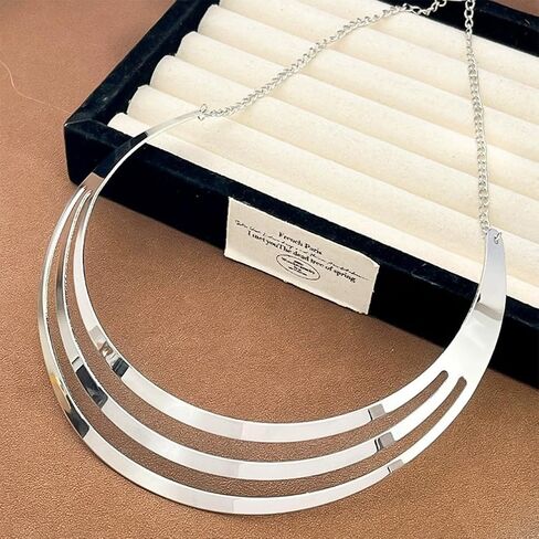 Large Chunky Gold Layered African Choker Necklaces for Women Statement, Exaggerated Silver Thick Wide Metal Necklace Western Ethnic Party Costume Jewelry in Saudi Arabia