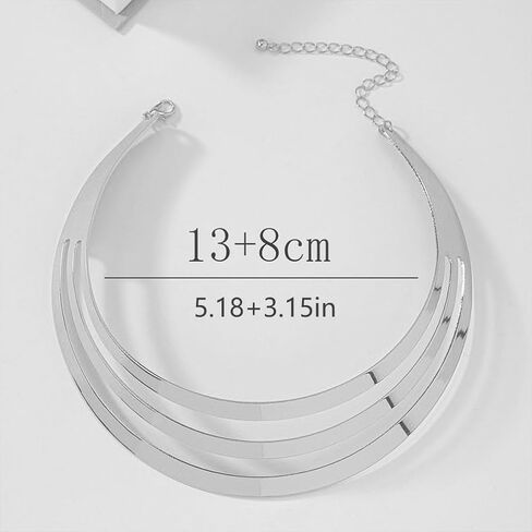 Large Chunky Gold Layered African Choker Necklaces for Women Statement, Exaggerated Silver Thick Wide Metal Necklace Western Ethnic Party Costume Jewelry in Saudi Arabia