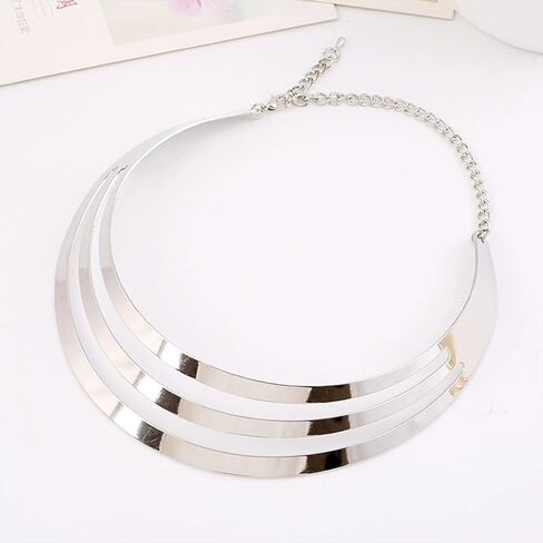 Large Chunky Gold Layered African Choker Necklaces for Women Statement, Exaggerated Silver Thick Wide Metal Necklace Western Ethnic Party Costume Jewelry in Saudi Arabia