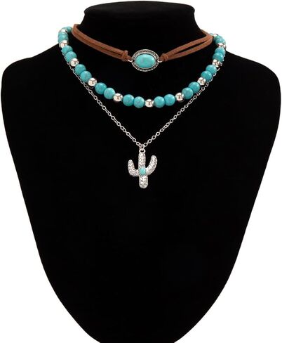 بوهو الغربية الفيروز مطرز المختنق القلائد خمر الفيروز الجلود الياقة القلائد الطبقات القلائد الغربية in Kuwait