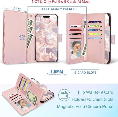Fingic for iPhone 16 Case,for iPhone 16 Wallet Case for Women Girl[with 9 Card Holder]Marble Rose Gold PU Leather Detachable Wrist Strap Fullbody Slim Shockproof Flip Phone Case for iPhone 16,6.1"2024 in Kuwait